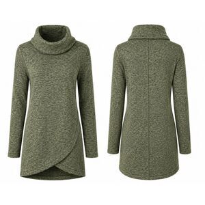 Lands’ End Green Cowl Neck Tunic Sweater Dress Size M 10-12